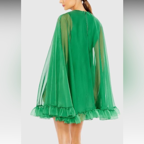 Green High Neck Ruffle Hem Sheer Dress Mac Duggal Ieena - Picture 3 of 5